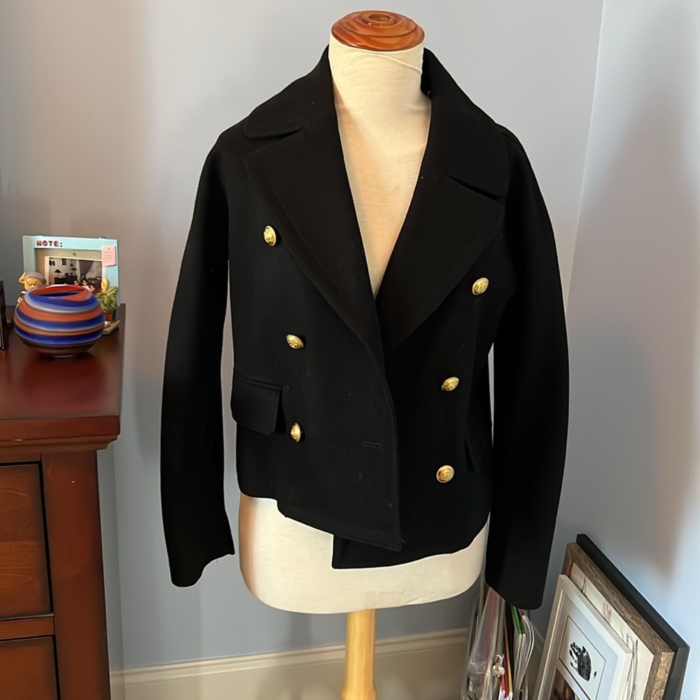 J. Crew Cropped double-breasted peacoat / 6 / BLACK